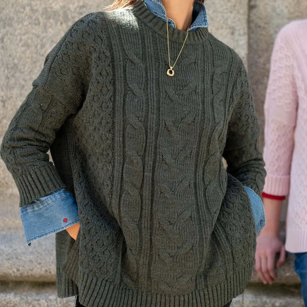 Cotswold Cableknit Sweater | Army Green