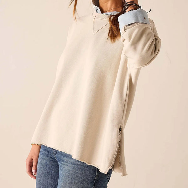 Frenchie Zip Side Crewneck | Bone