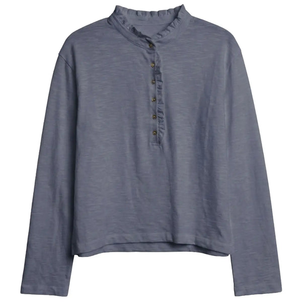 Josephine Long Sleeve Ruffle Henley | Inidgo