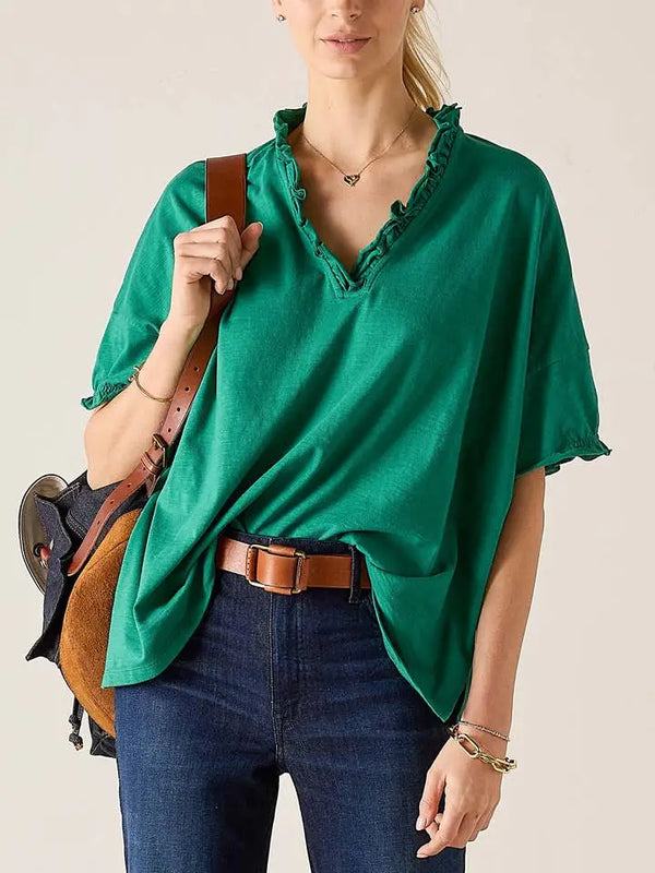 Amelia Ruffle Tee | Fairway Green