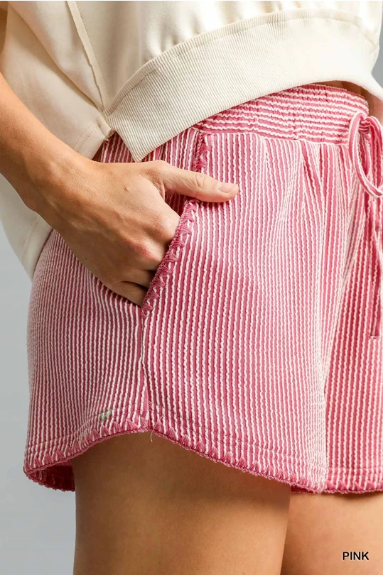 Pink Textured Drawstring Lounge Shorts