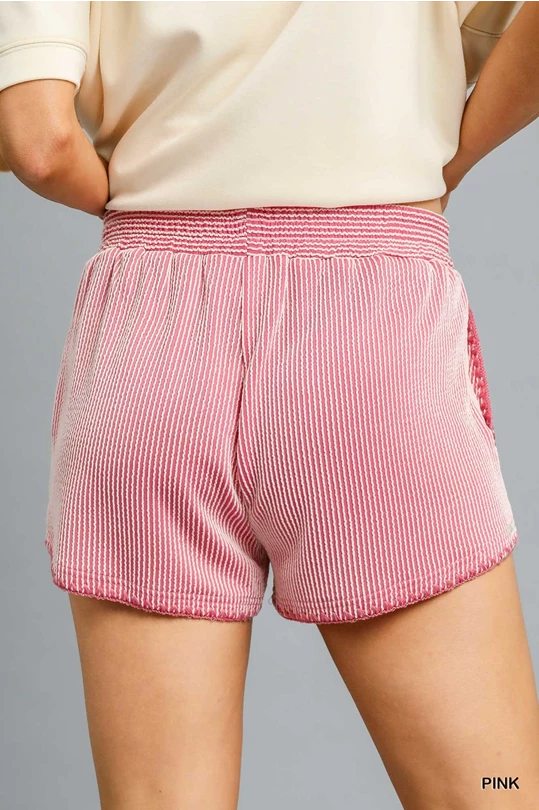 Pink Textured Drawstring Lounge Shorts