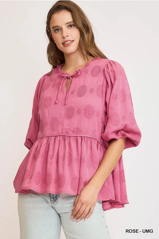 Rose Swiss Dot Babydoll Top