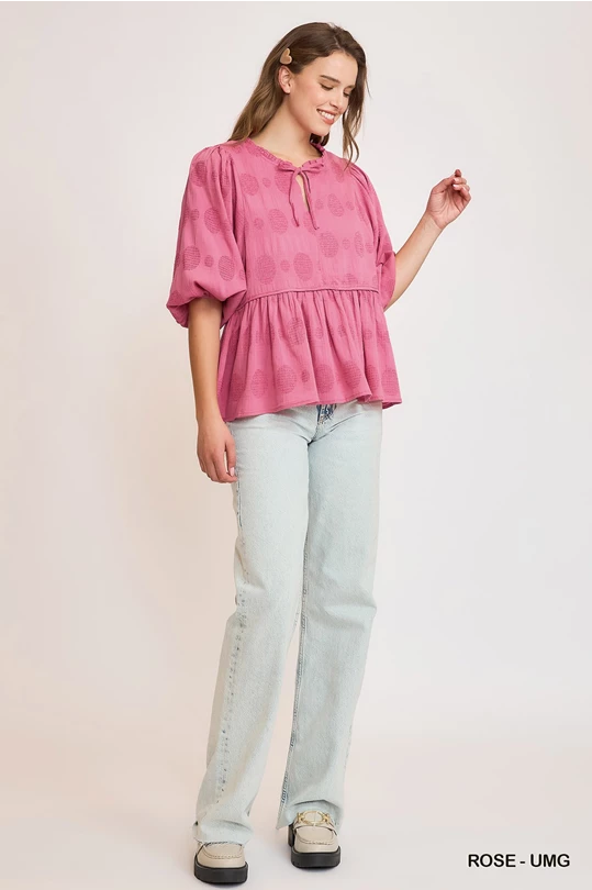 Rose Swiss Dot Babydoll Top