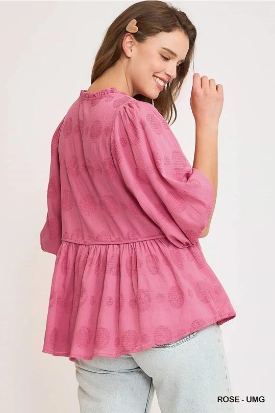 Rose Swiss Dot Babydoll Top