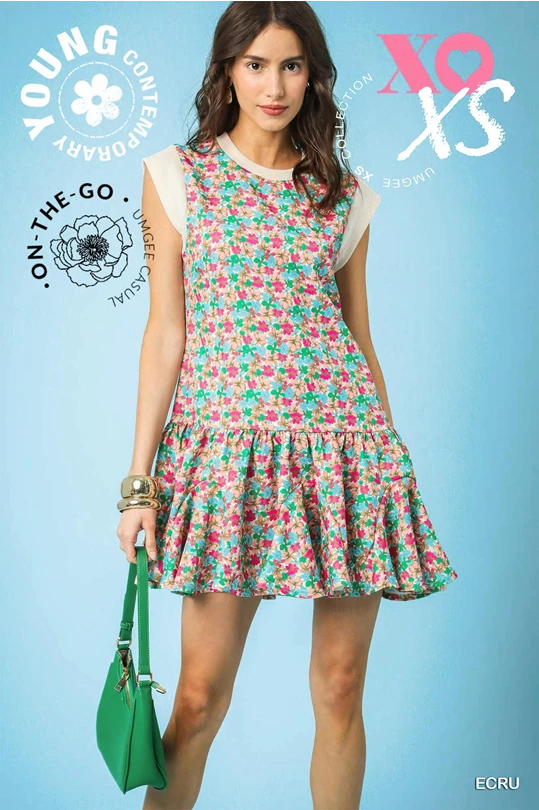 Ecru Fresh Floral Sleeveless Mini Dress