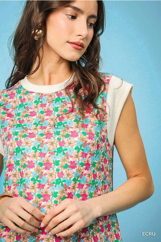 Ecru Fresh Floral Sleeveless Mini Dress