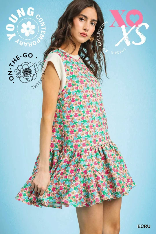 Ecru Fresh Floral Sleeveless Mini Dress