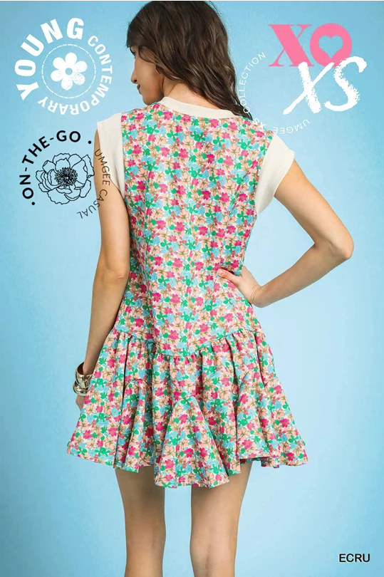 Ecru Fresh Floral Sleeveless Mini Dress