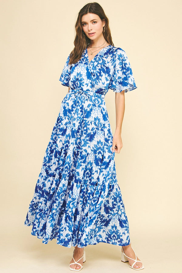 Blue White Mix Floral Print Maxi Dress