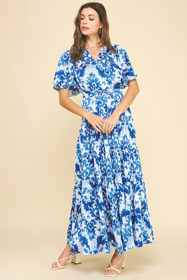 Blue White Mix Floral Print Maxi Dress