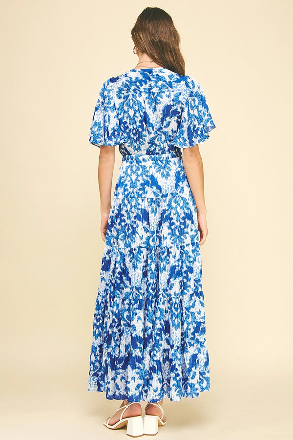 Blue White Mix Floral Print Maxi Dress