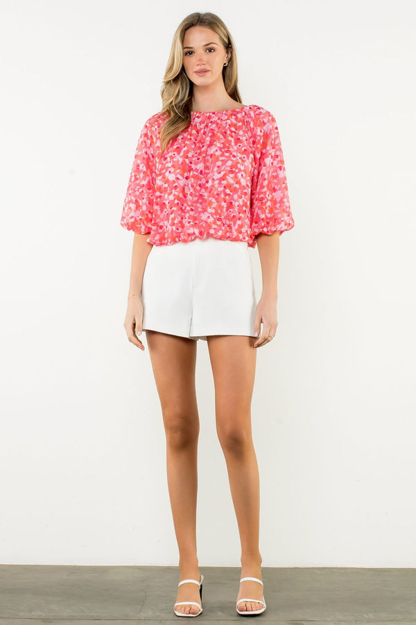 Pink Floral Puff Sleeve Blouse