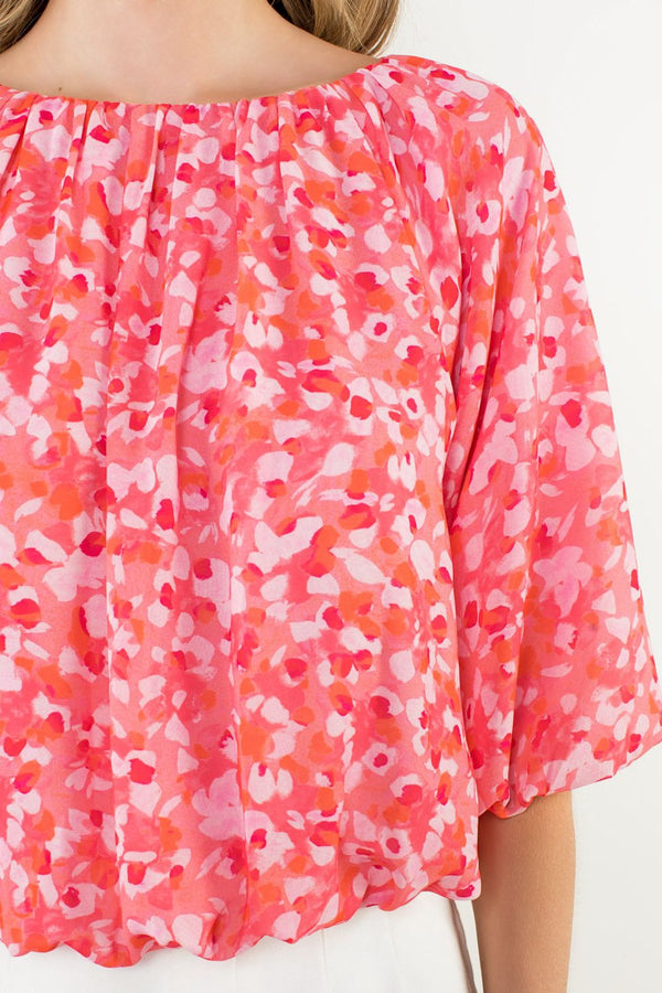 Pink Floral Puff Sleeve Blouse