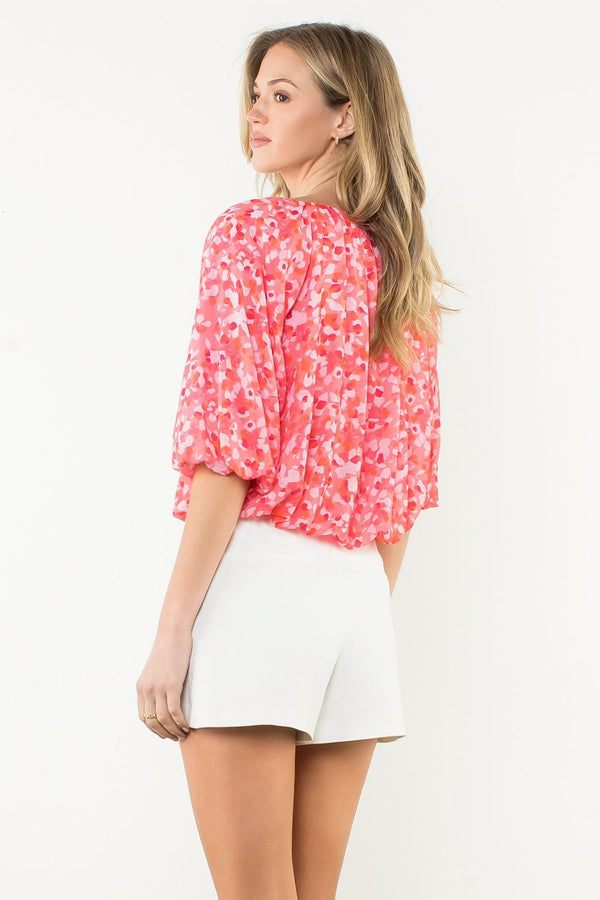 Pink Floral Puff Sleeve Blouse