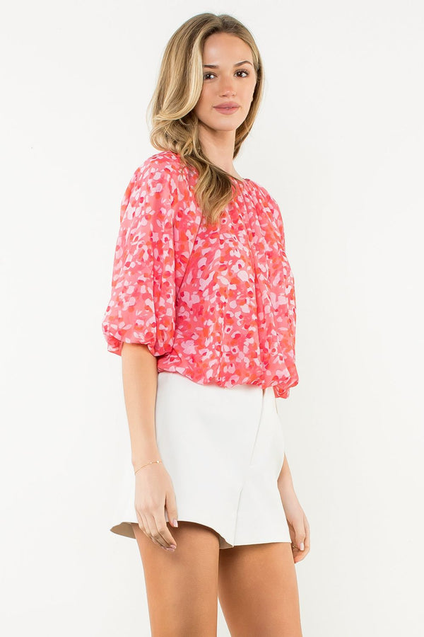 Pink Floral Puff Sleeve Blouse