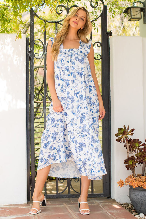 Floral Ruffle Strap Tiered Midi Dress