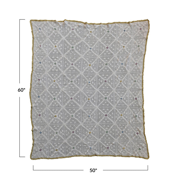 Recycled Cotton Crocheted Throw w/ Diamond Pattern
