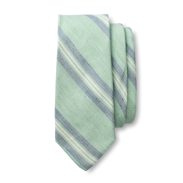 Cotton Linen Stripe Tie - Aspen Green