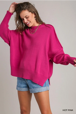 Mock Neck Pullover Sweater - Hot Pink