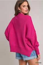 Mock Neck Pullover Sweater - Hot Pink