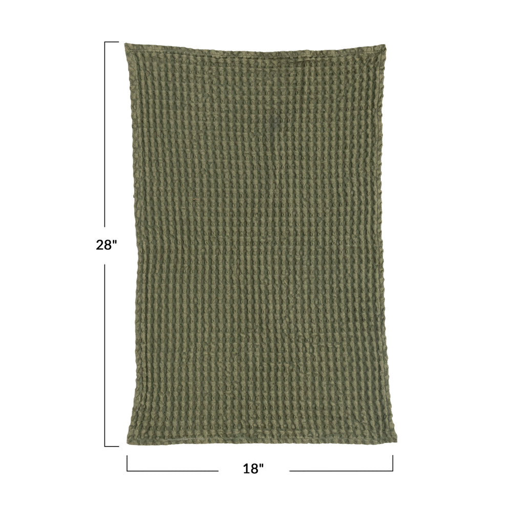 Stonewashed Cotton Waffle Weave Tea Towel, Green