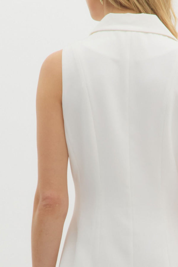 White Pleated Mini Dress with Gold Buttons