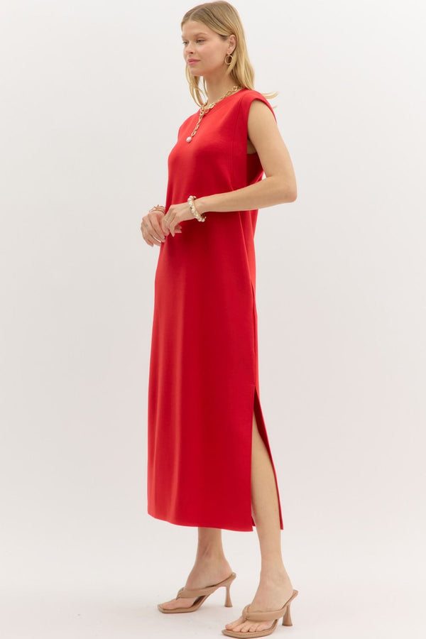 Red Jersey Knit Midi Dress
