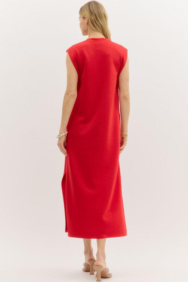 Red Jersey Knit Midi Dress