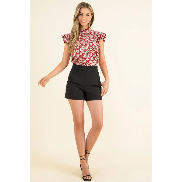 Red Flower Print Knit Top