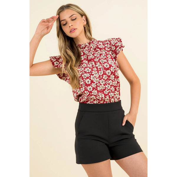 Red Flower Print Knit Top