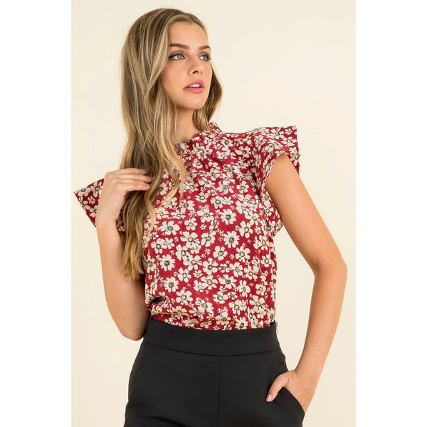 Red Flower Print Knit Top
