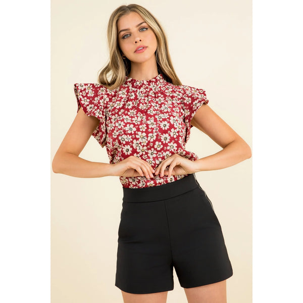 Red Flower Print Knit Top