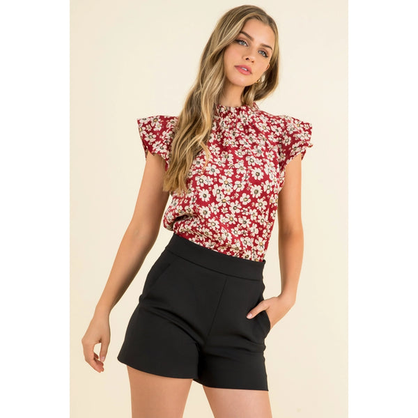 Red Flower Print Knit Top