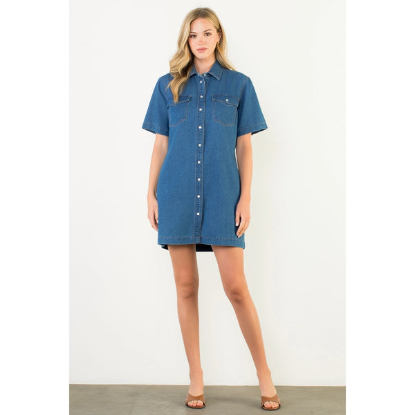 Short Sleeve Button Down Denim Dress