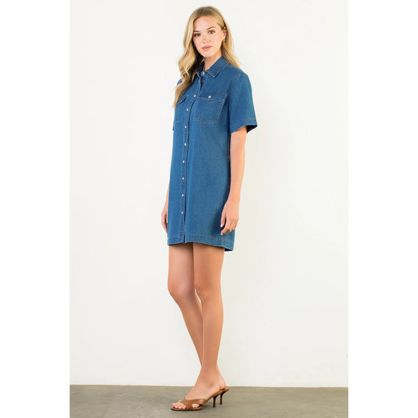 Short Sleeve Button Down Denim Dress