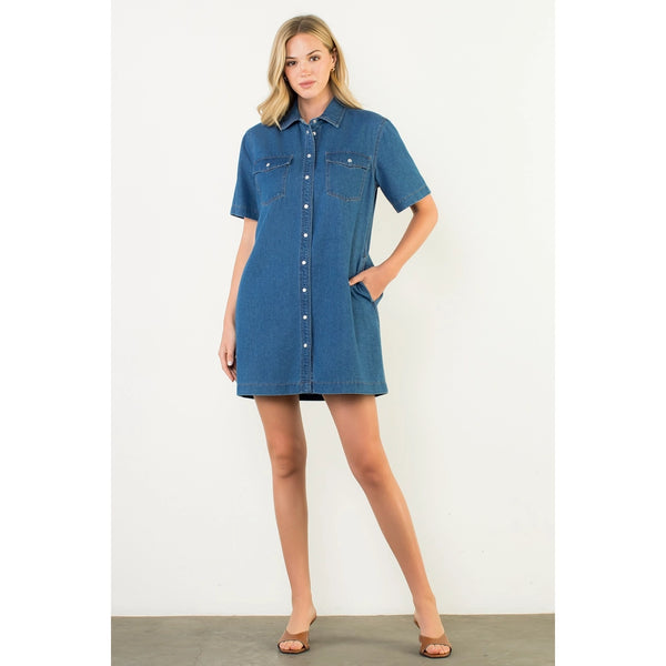 Short Sleeve Button Down Denim Dress