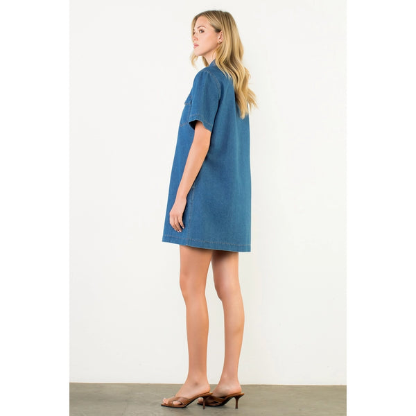 Short Sleeve Button Down Denim Dress