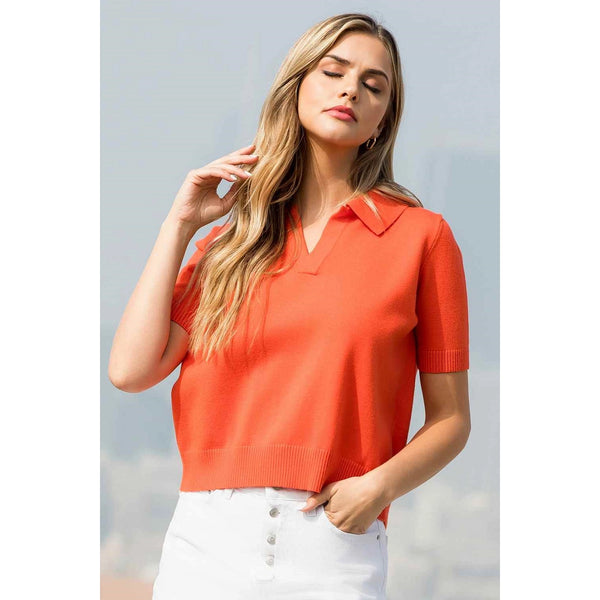 Orange Short Sleeve Collared Top