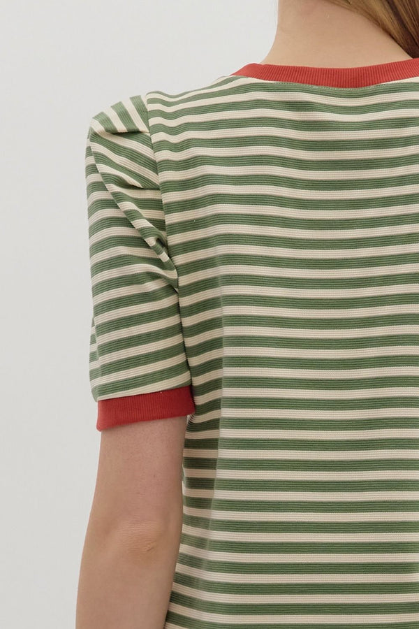 Olive Stripe Short Sleeve Top