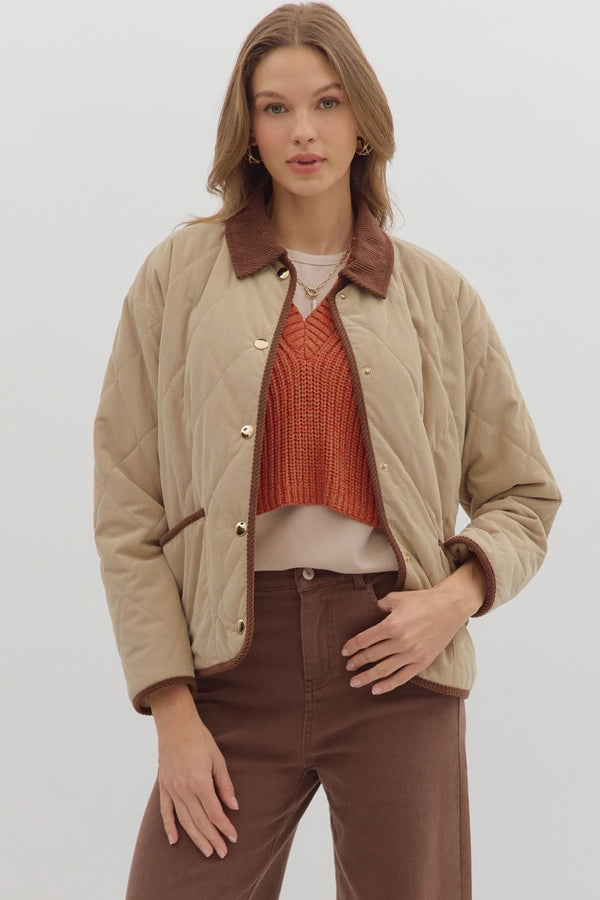 Taupe Diamond Pattern Snap Jacket