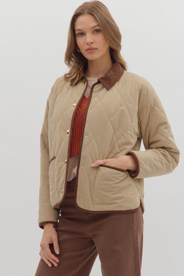 Taupe Diamond Pattern Snap Jacket