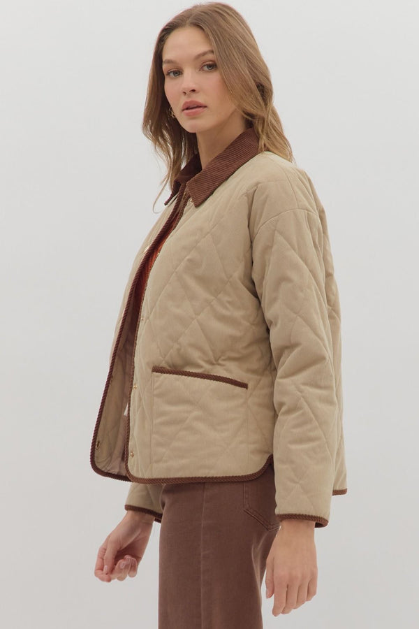 Taupe Diamond Pattern Snap Jacket