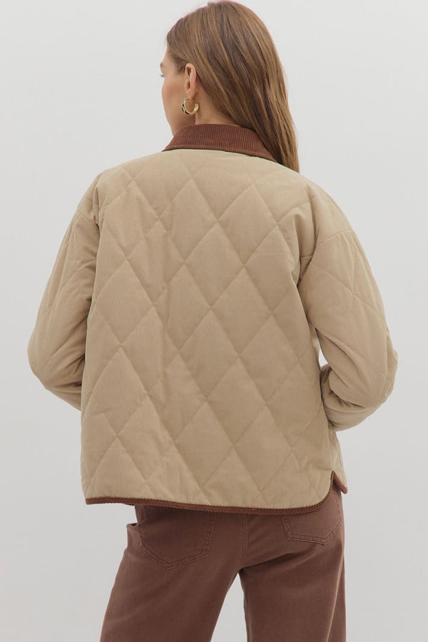 Taupe Diamond Pattern Snap Jacket