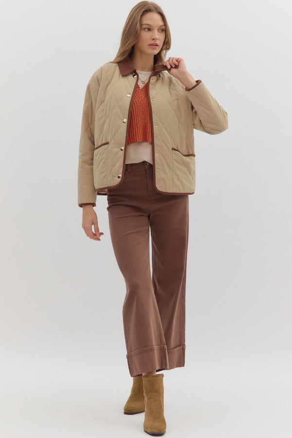 Taupe Diamond Pattern Snap Jacket