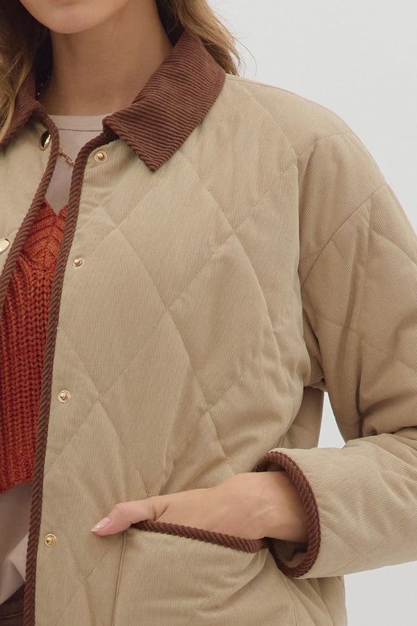 Taupe Diamond Pattern Snap Jacket