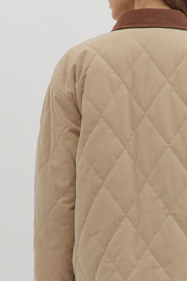 Taupe Diamond Pattern Snap Jacket