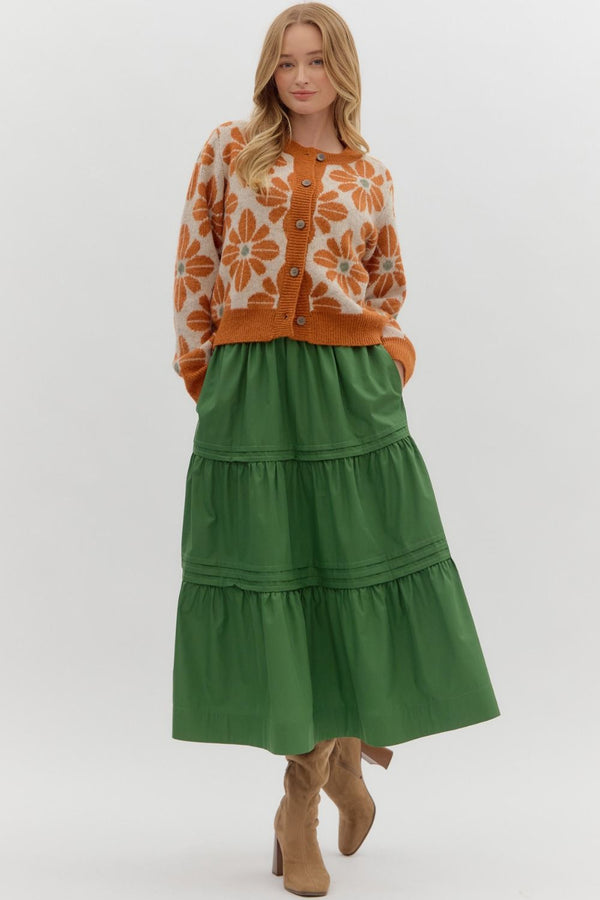 Rust Floral Sweater Knit Cardigan