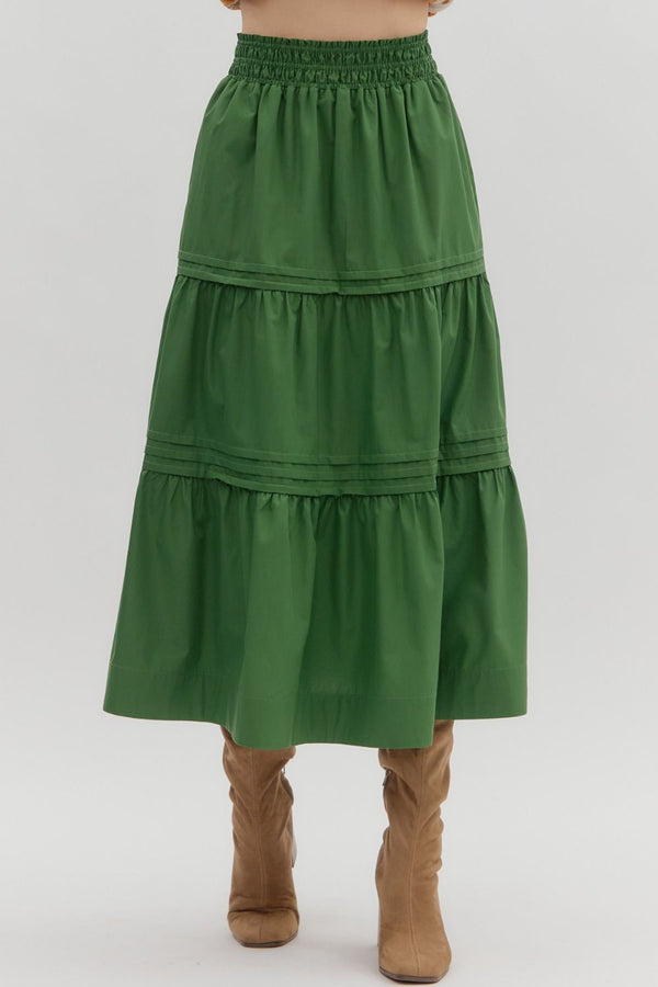 Forest Pleated Tiered Midi Skirt