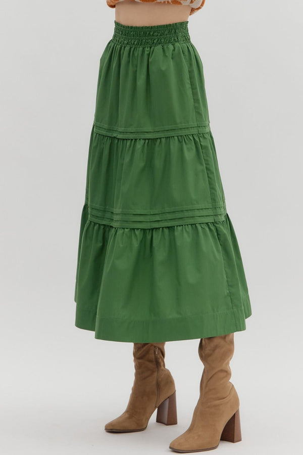 Forest Pleated Tiered Midi Skirt